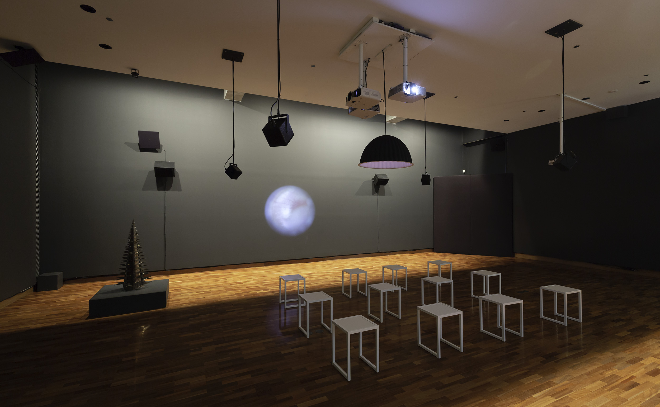 <p>While this image depicts a number of works in situ, it also gives a sense of the space in which <em>how are you today</em> was situated as part of <em>Eavesdropping</em> at Ian Potter Museum of Art, University of Melbourne, Melbourne.</p>