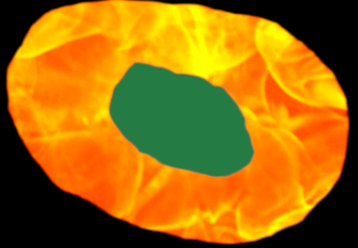 <p>Video-still from Victoria Pham’s projection <br>mapped video <em>TERRA A,</em> 2022. <br>This features colour-edited footage of fire taken by Victoria Pham in 2022 on Wurundjeri land.</p>